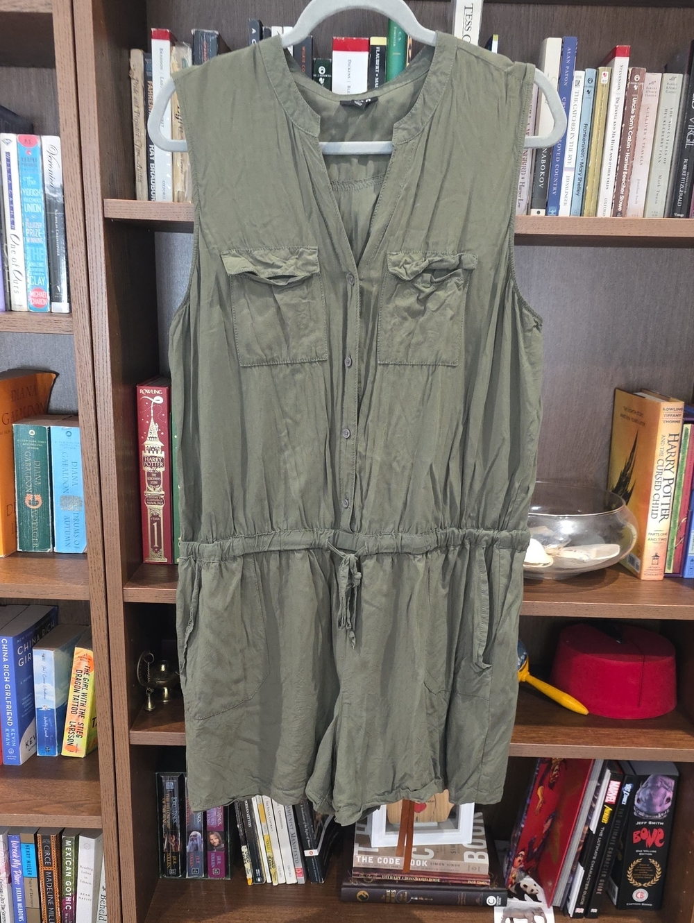 a.n.a Olive Utility Button-Front Romper